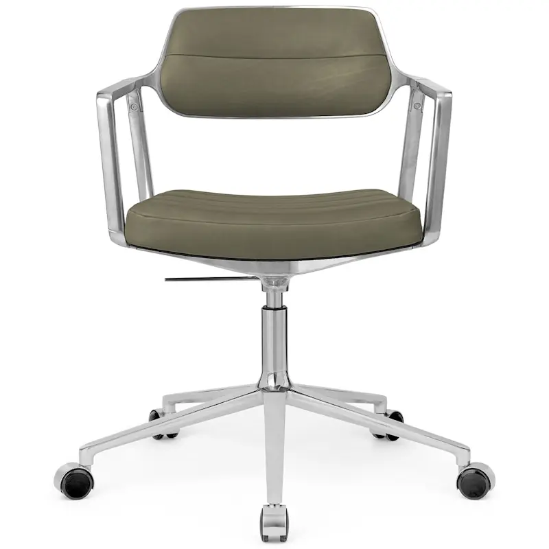 Rea 453+ Snurrstol Med Hjul, Polerad Aluminium / Bosco Green Läder