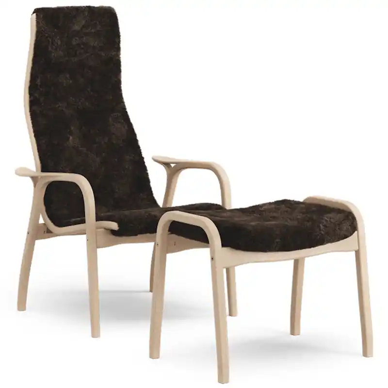 Lamino Fåtölj Med Fotpall Fårskinn, Espresso / Lackad Bok Premium