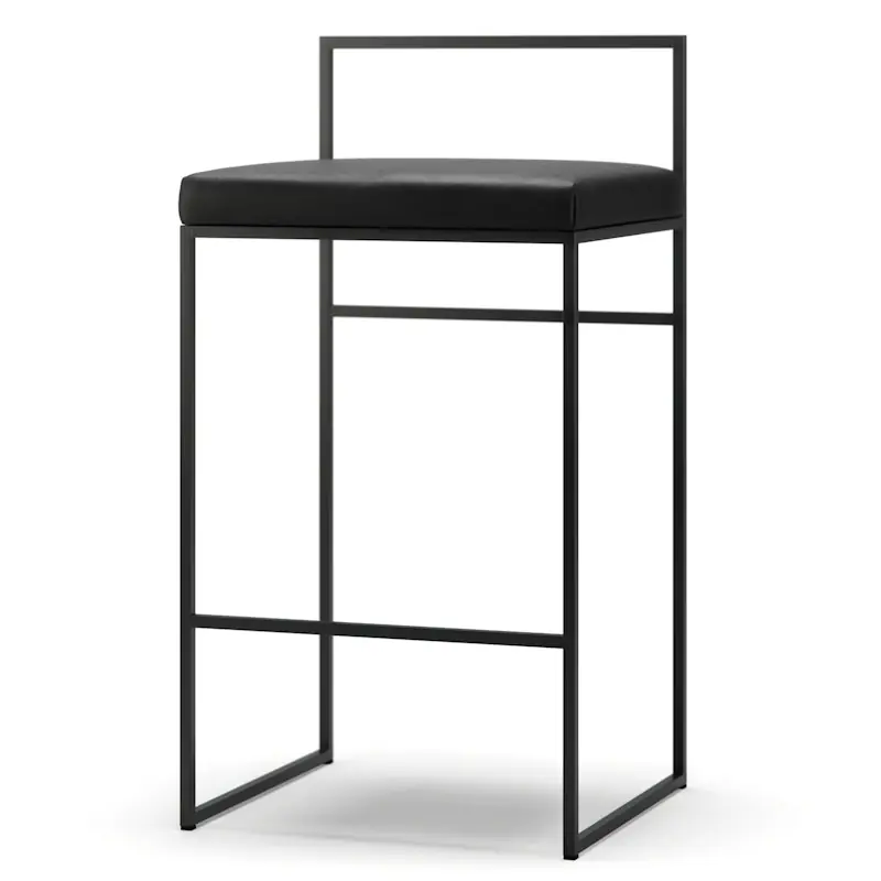 Barstol Med Ryggstöd 80 cm, Svart / Svart Läder Begränsat antal