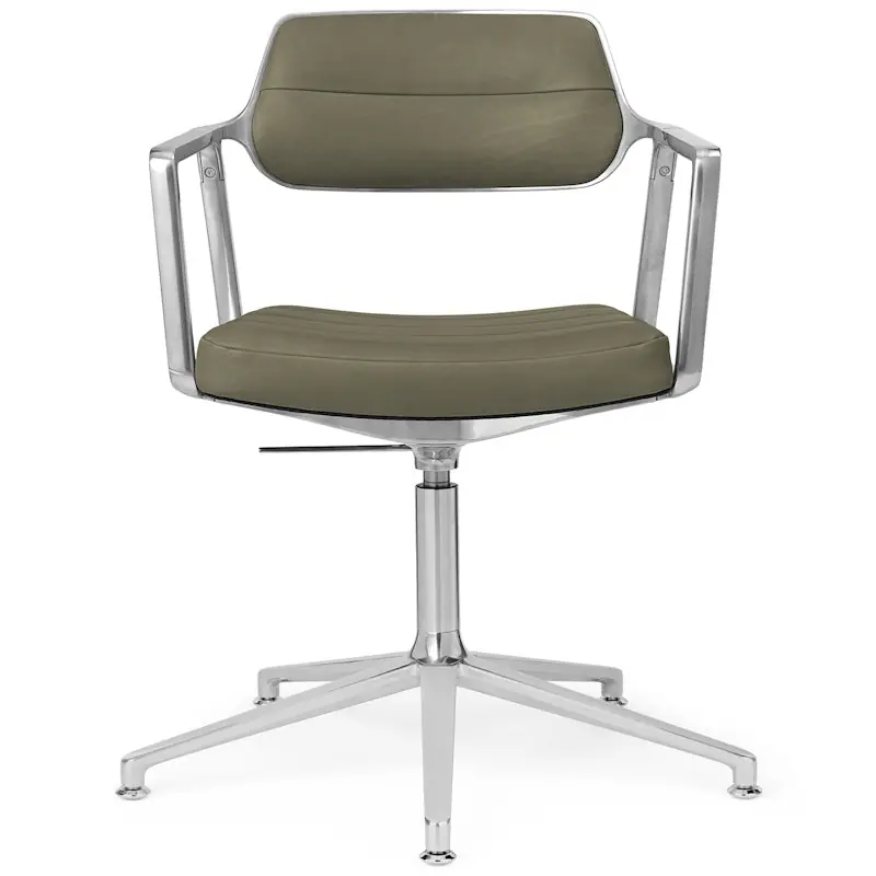 453+ Snurrstol, Polerad Aluminium / Bosco Green Läder Billigare