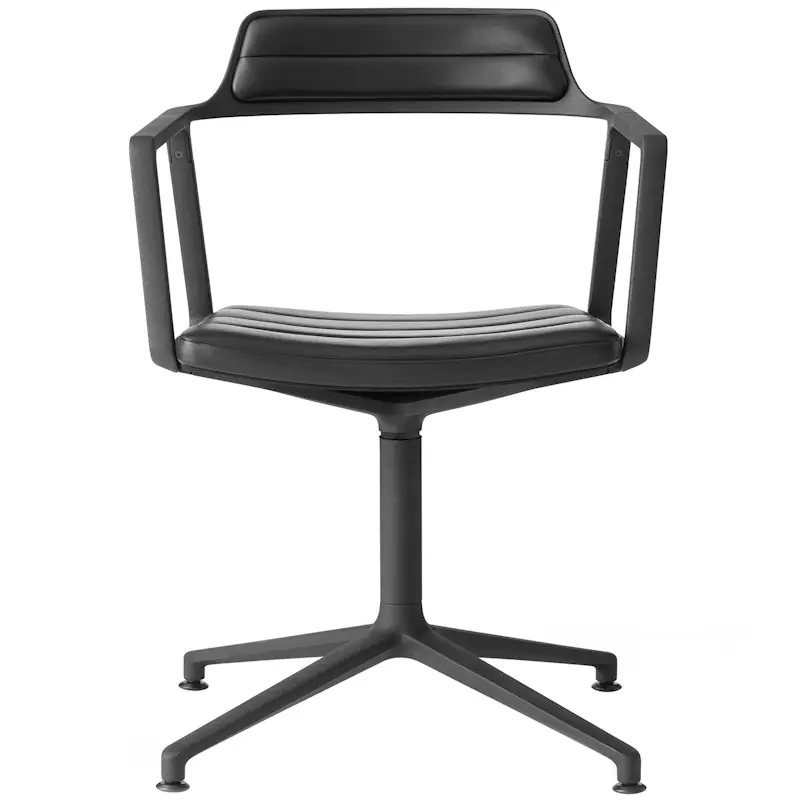 452 Snurrstol Med Fötter, Pulverlackerat Aluminium / Svart Läder Fynd