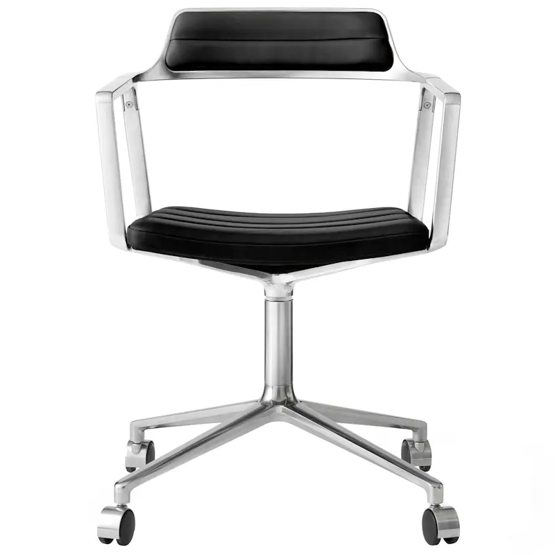 Premium 452 Snurrstol Med Hjul, Polerat Aluminium / Svart Läder