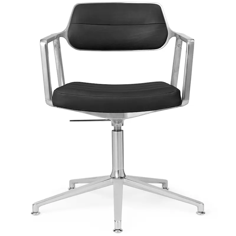 453+ Snurrstol, Polerad Aluminium / Svart Läder Utförsäljning