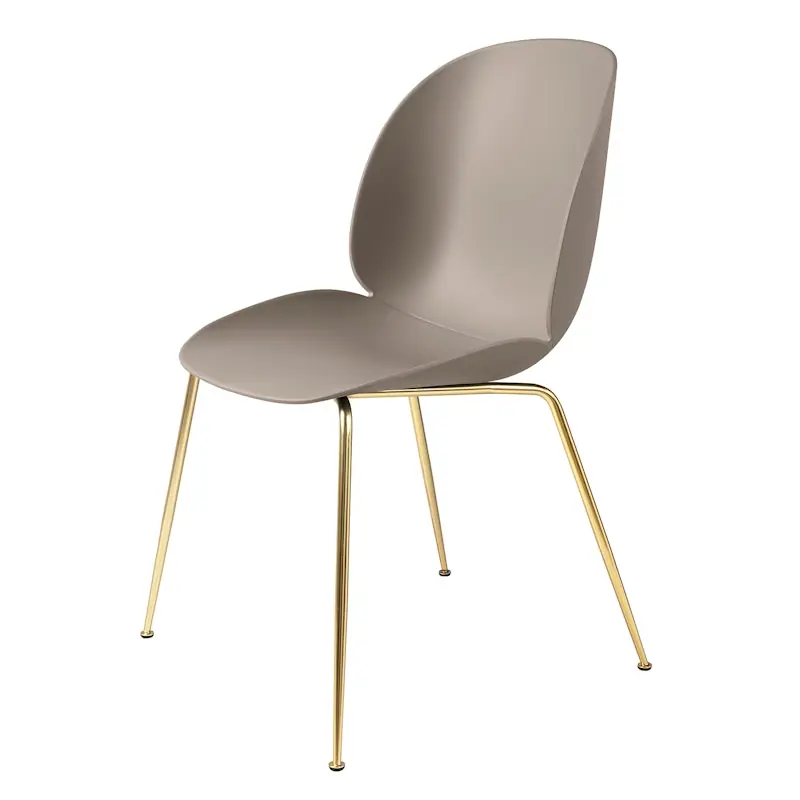 Beetle Stol Oklädd, Conic Base Mässing, Beige Begränsat antal
