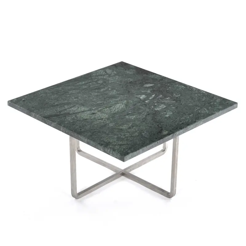 Ninety Soffbord 60 cm, Stålunderrede, Grön Marmor Rea