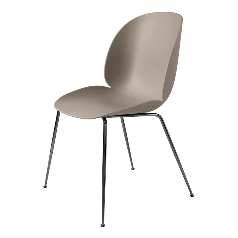 Fri frakt Beetle Stol Oklädd, Conic Base Svartkromad, Beige