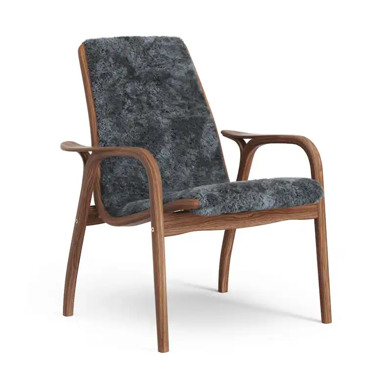 Laminett Fåtölj Fårskinn, Lackerad Valnöt / Charcoal Reapris