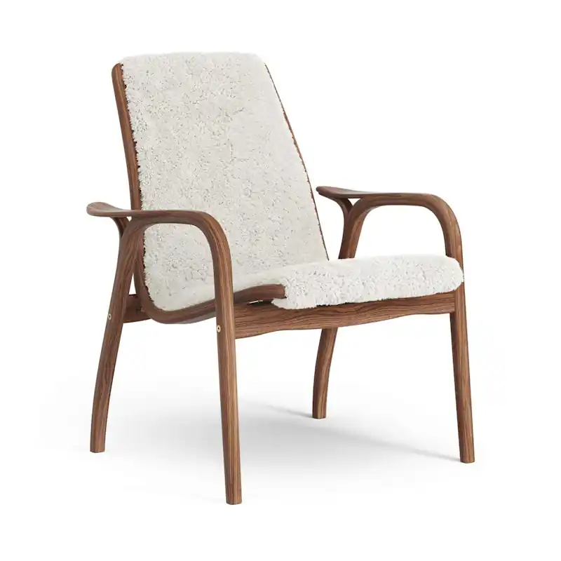 Laminett Fåtölj Fårskinn, Lackerad Valnöt / Off-white Sista chansen