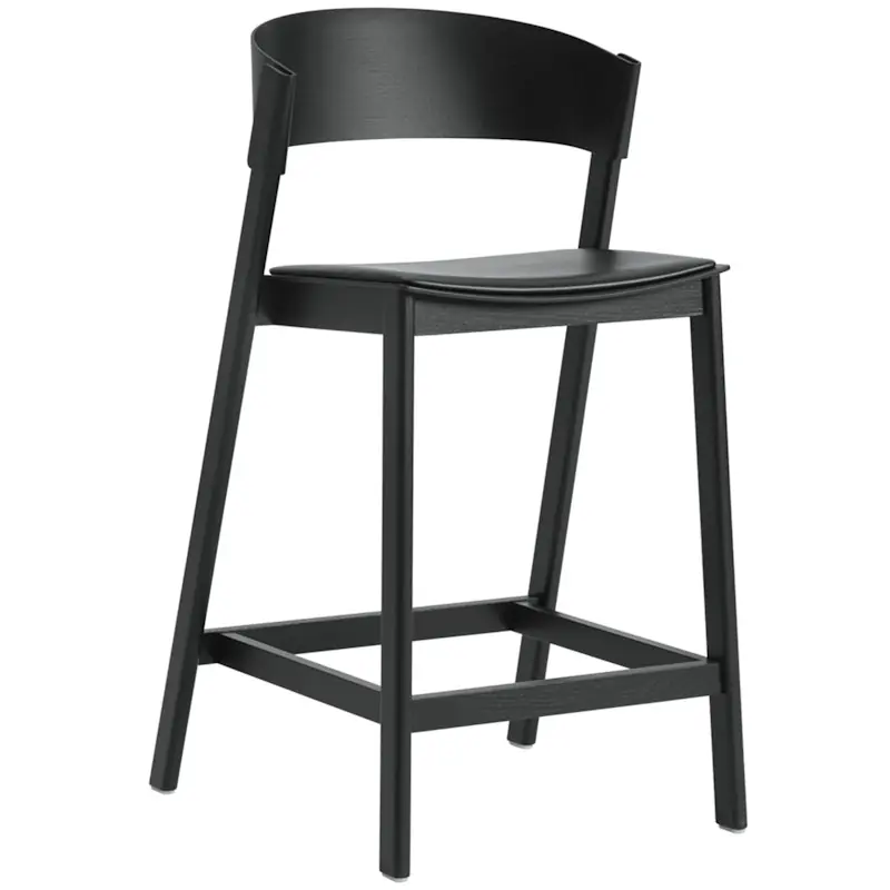 Cover Barstol Med Ryggstöd 65 cm, Svart / Svart Läder Extra rabatt