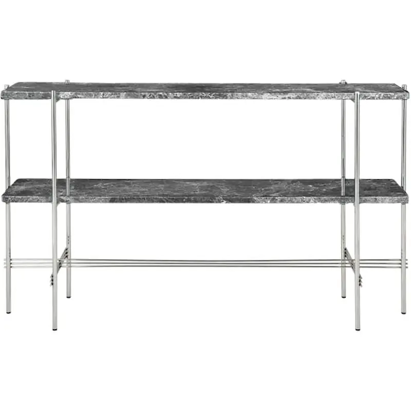 Snabb leverans TS Console Sidobord 120x30x72 cm, Polerat Stål / Grå Emperadormarmor