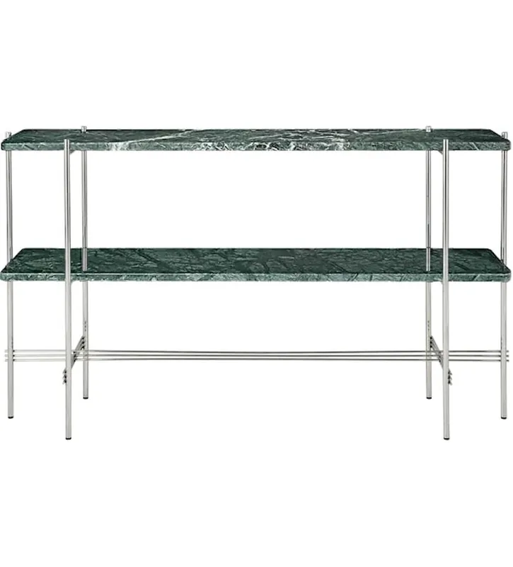 TS Console Sidobord 120x30x72 cm, Polerat Stål / Grön Guatemalamarmor Snabb frakt