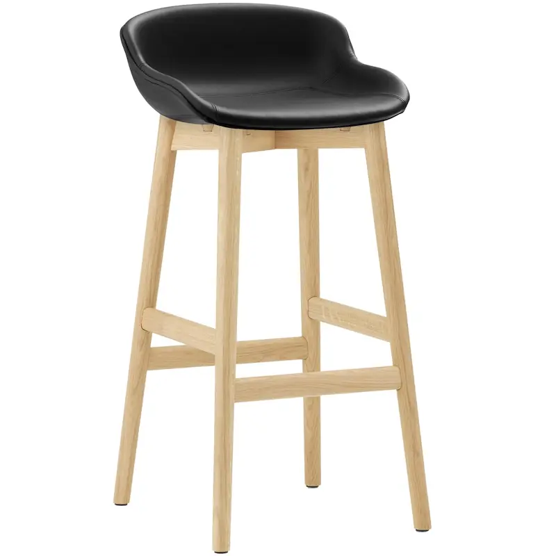 Beställ idag Hyg Barstol 75 cm, Svart Läder / Ek