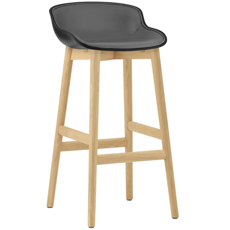 Snabb leverans Hyg Barstol 75 cm, Klädd Framsida, Svart Läder / Ek