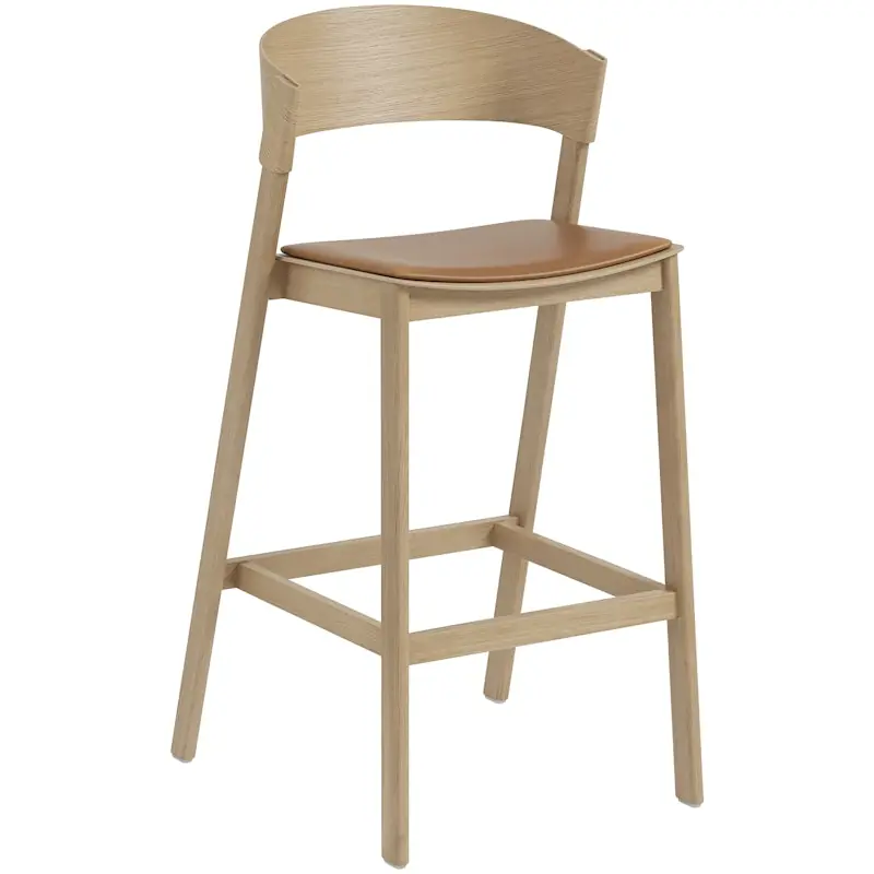 Snabb leverans Cover Barstol Med Ryggstöd 75 cm, Ek / Cognac Läder