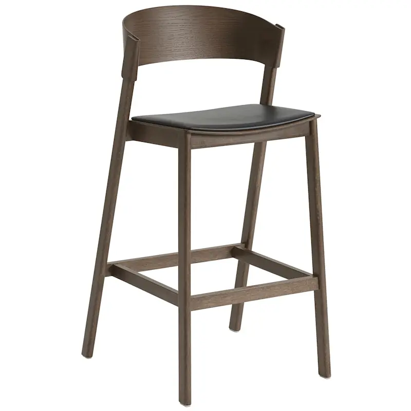 Cover Barstol Med Ryggstöd 75 cm, Dark Stained / Svart Läder Beställ idag