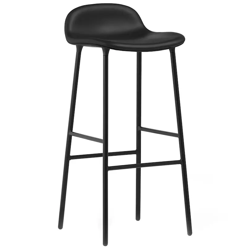 Form Barstol 75 cm, Svart Läder / Svart Stål Billigare