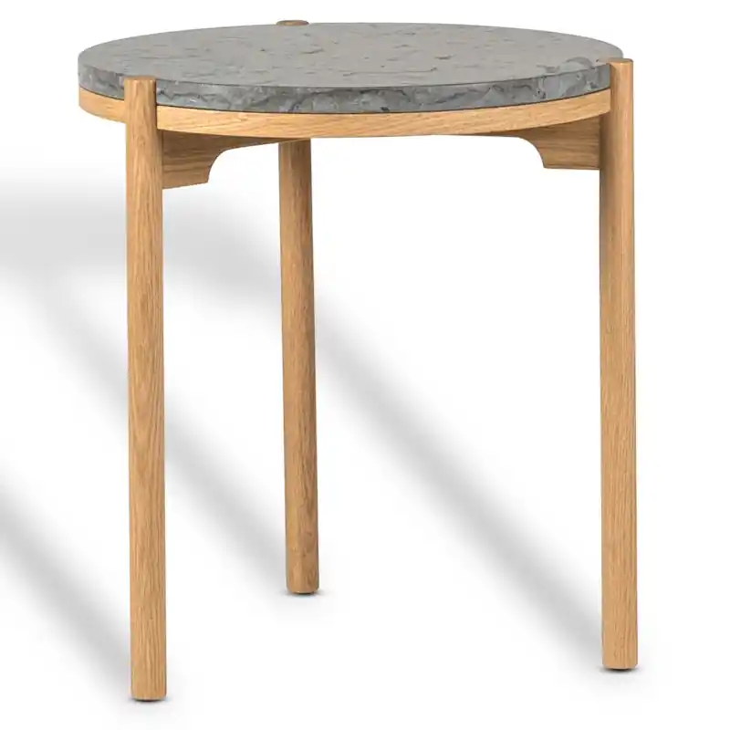 Fynd Dondo Sidobord Ø45 cm, Ek / Slipad Kalksten