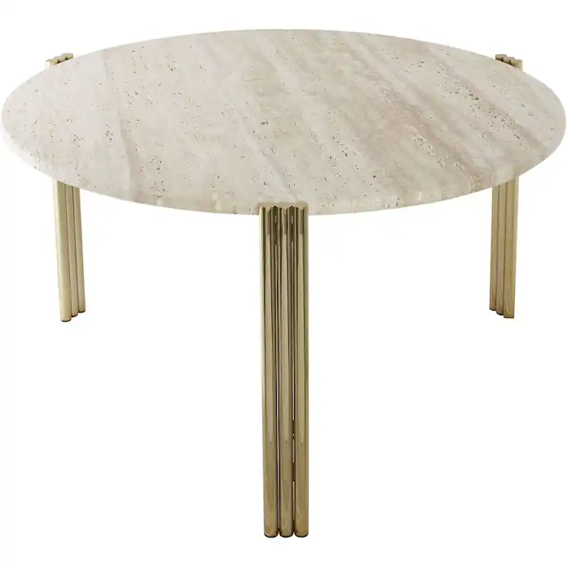 Tribus Soffbord 80 cm, Guld / Travertin Snabb leverans