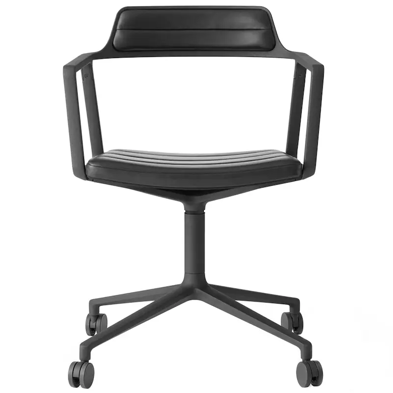 Utförsäljning 452 Snurrstol Med Hjul, Pulverlackerat Aluminium / Svart Läder