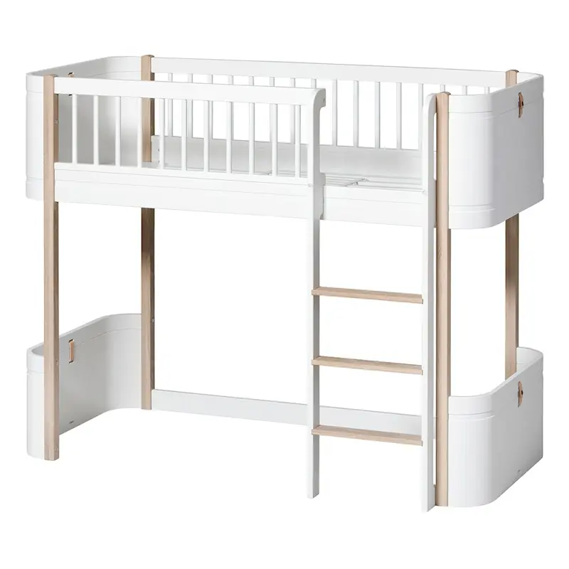 Wood Mini+ Låg Loft Säng, Vit/Ek Kampanjpris