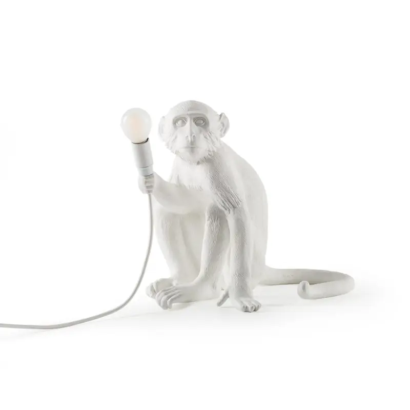 Premium Monkey Lamp Sitting, Vit