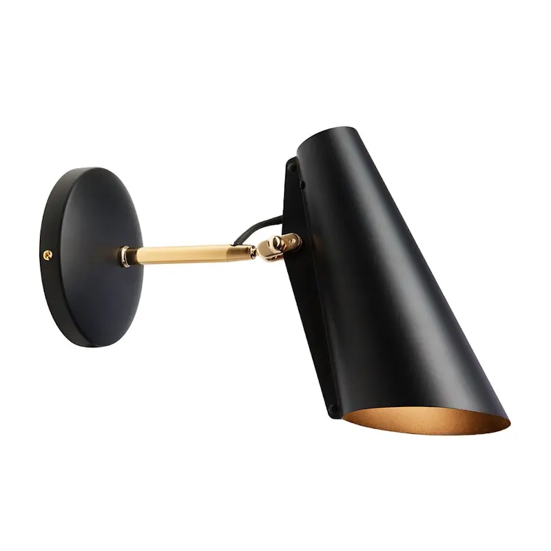 Birdy Vägglampa Kort Arm, Black/Brass Säker betalning