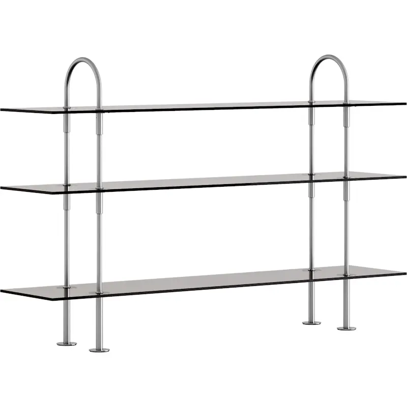 Keen Hyllsystem Med 3 Hyllplan 160 cm, Satinpolerat Rostfritt stål / Tonat Glas Kundfavorit