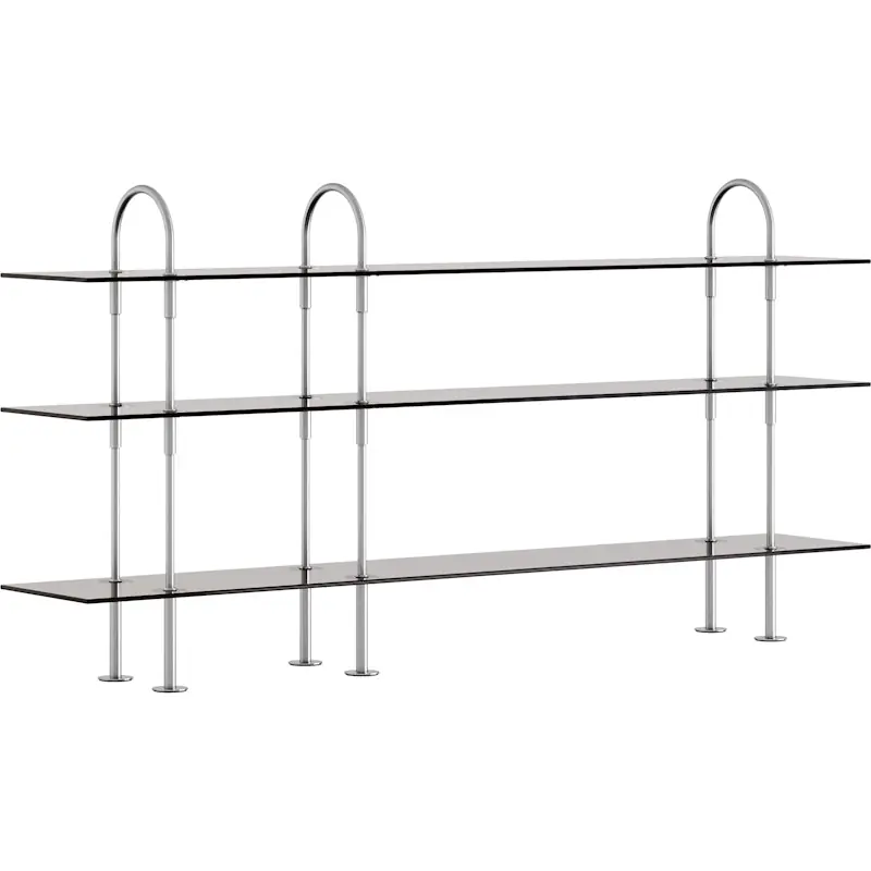 Reapris Keen Hyllsystem Med 3 Hyllplan 208 cm, Satinpolerat Rostfritt stål / Tonat Glas