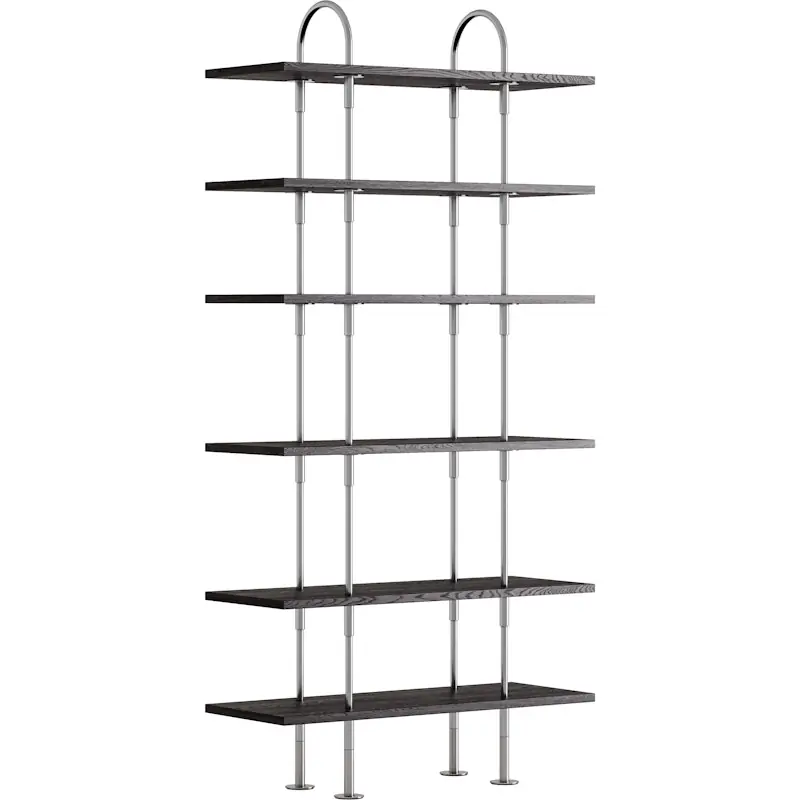 Snabb leverans Keen Hyllsystem Med 6 Hyllplan 96 cm, Satinpolerat Rostfritt stål / Svartbrunbetsad Ask