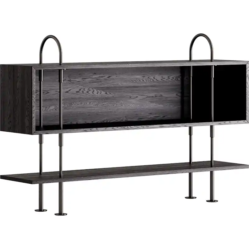 Keen Hyllsystem Med 1 Hyllplan / 1 Boxhylla 160 cm, Svart Mässing / Svartbrunbetsad Ask Lågt pris