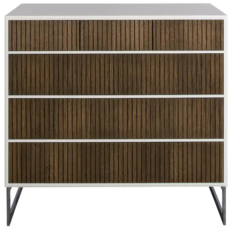 Kundfavorit Line Burned Walnut Byrå 3+3 Lådor, Vit / Krom