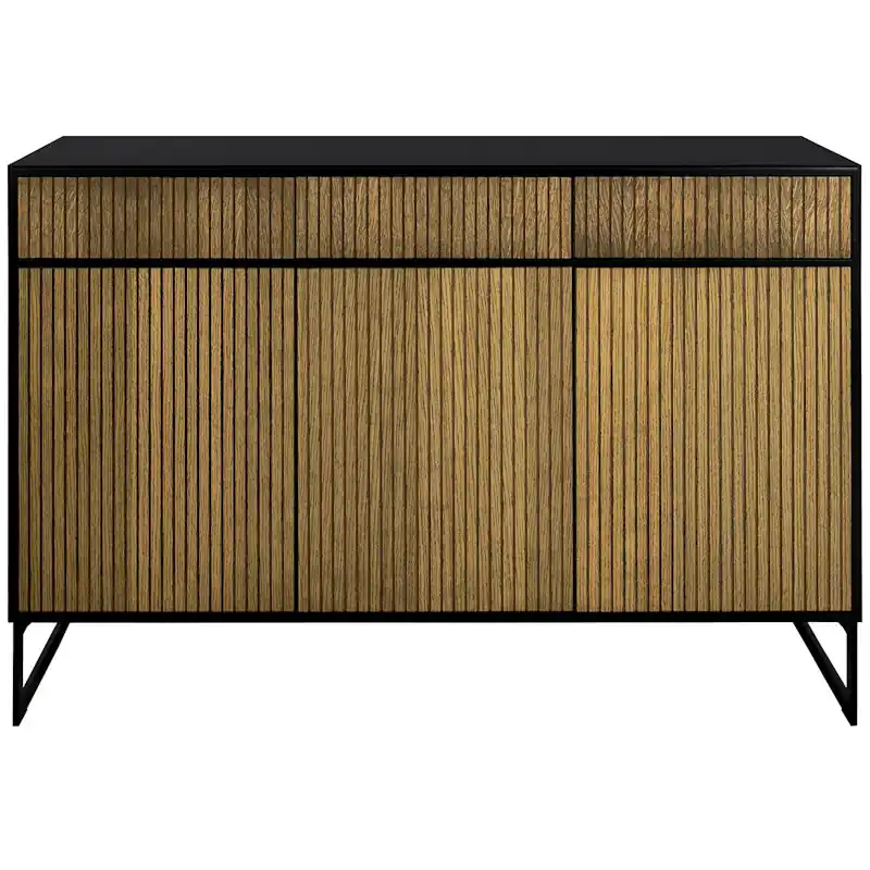 Line Burned Walnut Skänk 3 Dörrar, Svart Kundfavorit