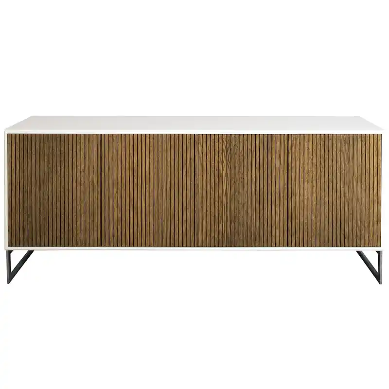 Line Burned Walnut Skänk 4 Dörrar, Vit/Krom Premium