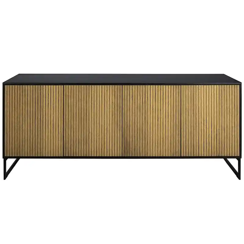 Populärt val Line Burned Walnut Skänk 4 Dörrar, Svart/Svart