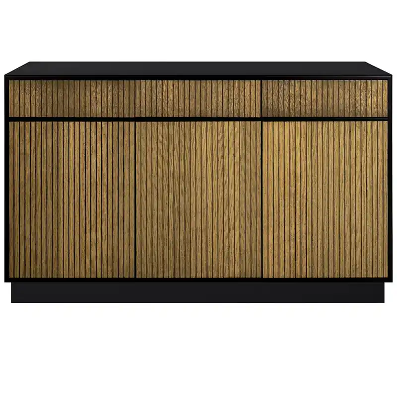 Line Burned Walnut Hög Skänk Med 3 Lådor, Svart Billig