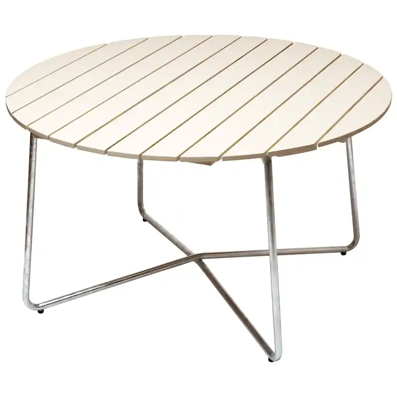 9A Bord Ø120 cm, Vitlackad Ek / Varmförzinkat Stål Premium