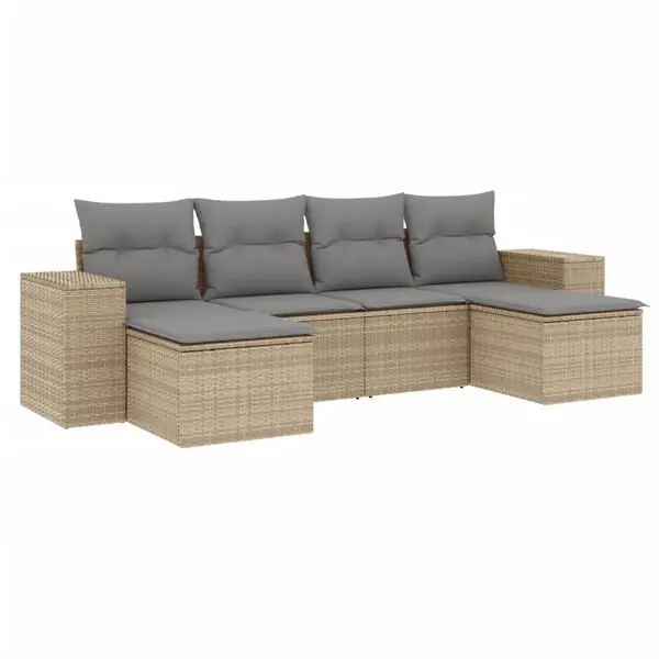 vidaXL Soffgrupp för trädgården med dynor 6 delar beige konstrotting Nyhet