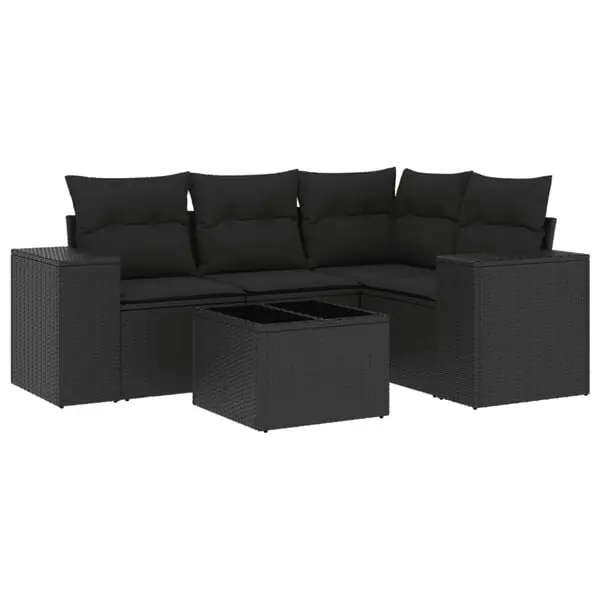 Beställ nu vidaXL Loungegrupp för trädgården med dynor 5 delar svart konstrotting