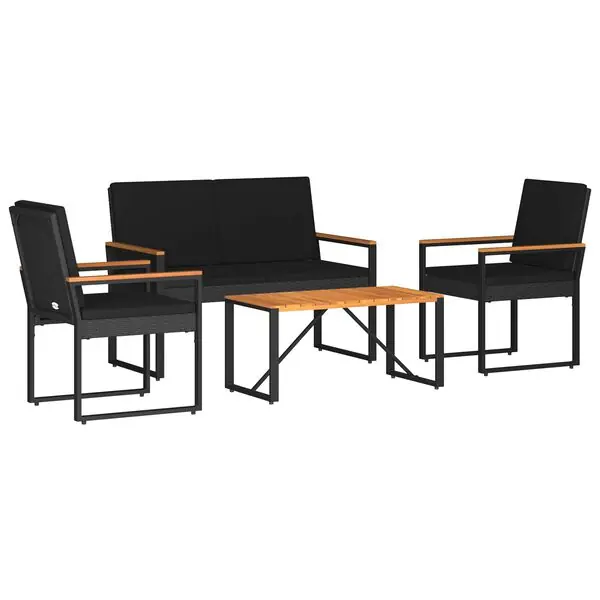 Lågt pris vidaXL Utemöbelset med kudde 4 pcs Svart konstrotting