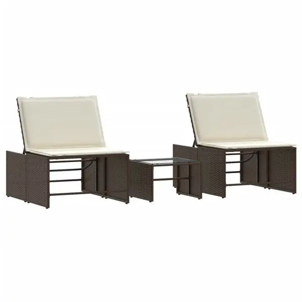vidaXL Solstolar 2 st med bord brun konstrotting I lager