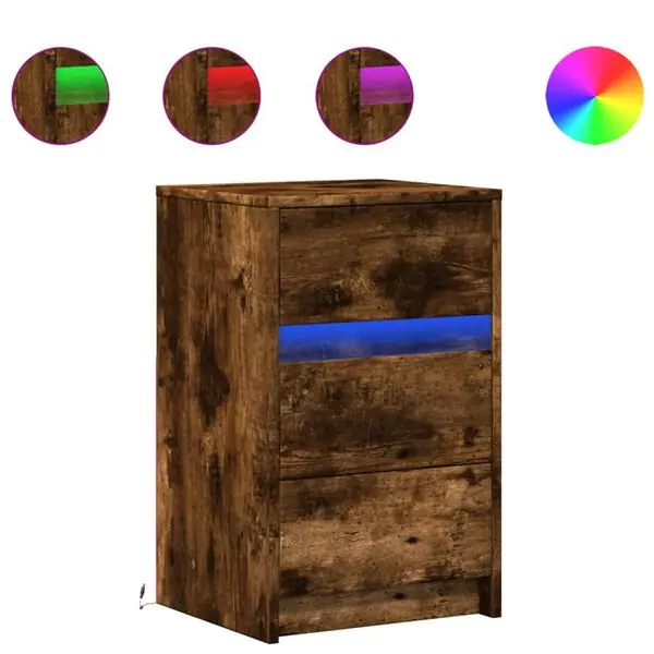 Sänkt pris vidaXL Sängbord med LED-lampor rökfärgad ek konstruerat trä