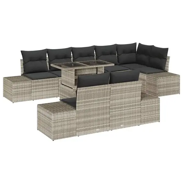 Handla nu vidaXL Trädgårdsoffset med lagring 9 pcs Ljusgrå Poly rattan