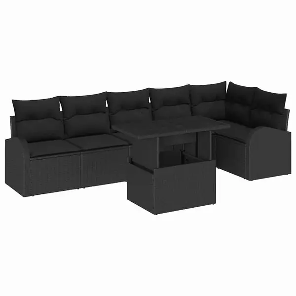 vidaXL Trädgårdsoffset med kudde med lagring 7 pcs Svart Poly rattan Snabb leverans