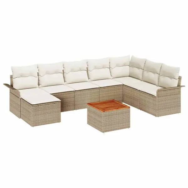 vidaXL Trädgårdsoffset med kudde 9 pcs Beige konstrotting Snabb frakt