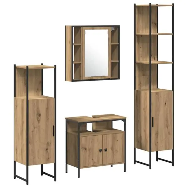 Erbjudande vidaXL Badrumsmöbelset med hylla 4 pcs Artisan Ek Konstruerat trä