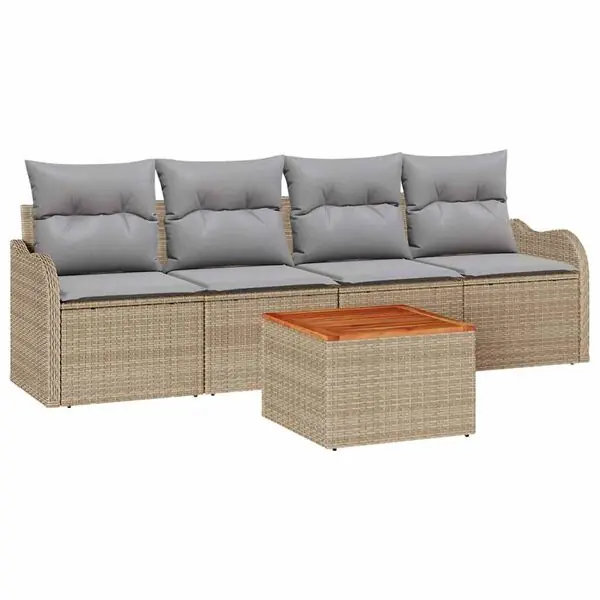 vidaXL Trädgårdsoffset med kudde 5 pcs Beige konstrotting I lager