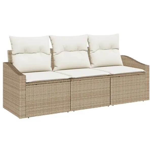 Sista chansen vidaXL Trädgårdsoffset med kudde 3 pcs Beige och vit konstrotting