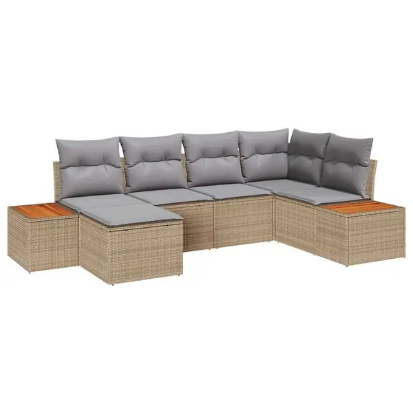 vidaXL Trädgårdsoffset med kudde 6 pcs Beige konstrotting Populärt val