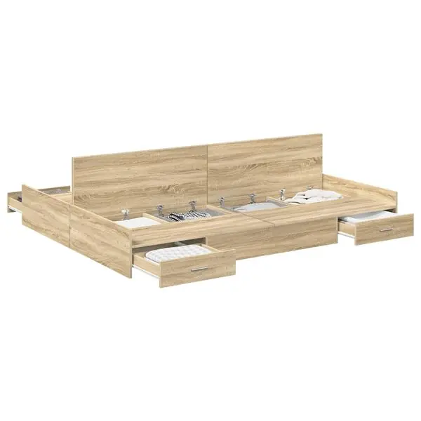 vidaXL Förvaringssängram Sonoma-ek 135 x 190 cm Konstruerat trä Bästa pris