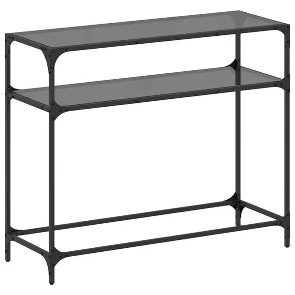 Billig vidaXL Konsolbord med svart glasskiva 98x35x81 cm stål